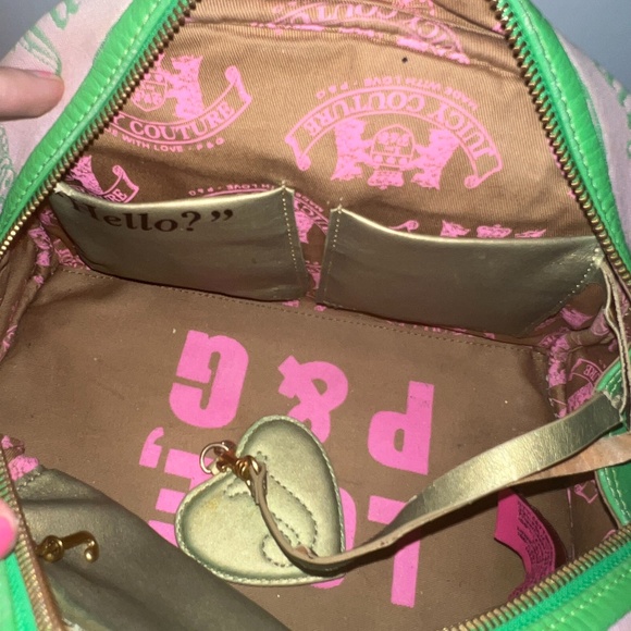 RARE Vintage Green & Pink Juicy Couture Bowler Bag Purse Satchel y2k preloved - Picture 6 of 9